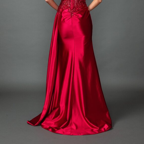 New Burgundy Long Evening Sheath Gown w/ Side Drape & Sexy Leg Slit DQ 4552 - Picture 8 of 8